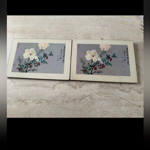 Vintage Chinese Floral Art Print Framed Set of 2 Yon Shou Ping Reproduction
